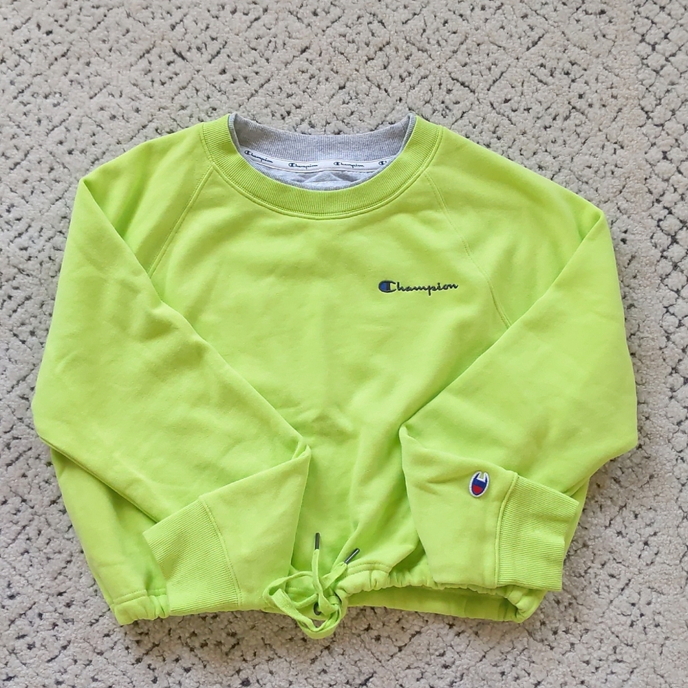 Champion women’s crop sweatshirt Sz. S drawstring lime green 💚